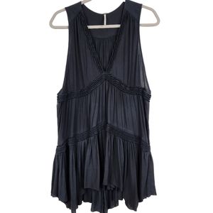 Free People Purple Haze Tunic Black Ruffle V-Neck Tank Top Size Medium
